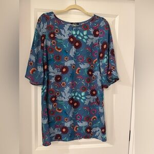 BeBop Blue Floral Dress with Pink and Green Accents